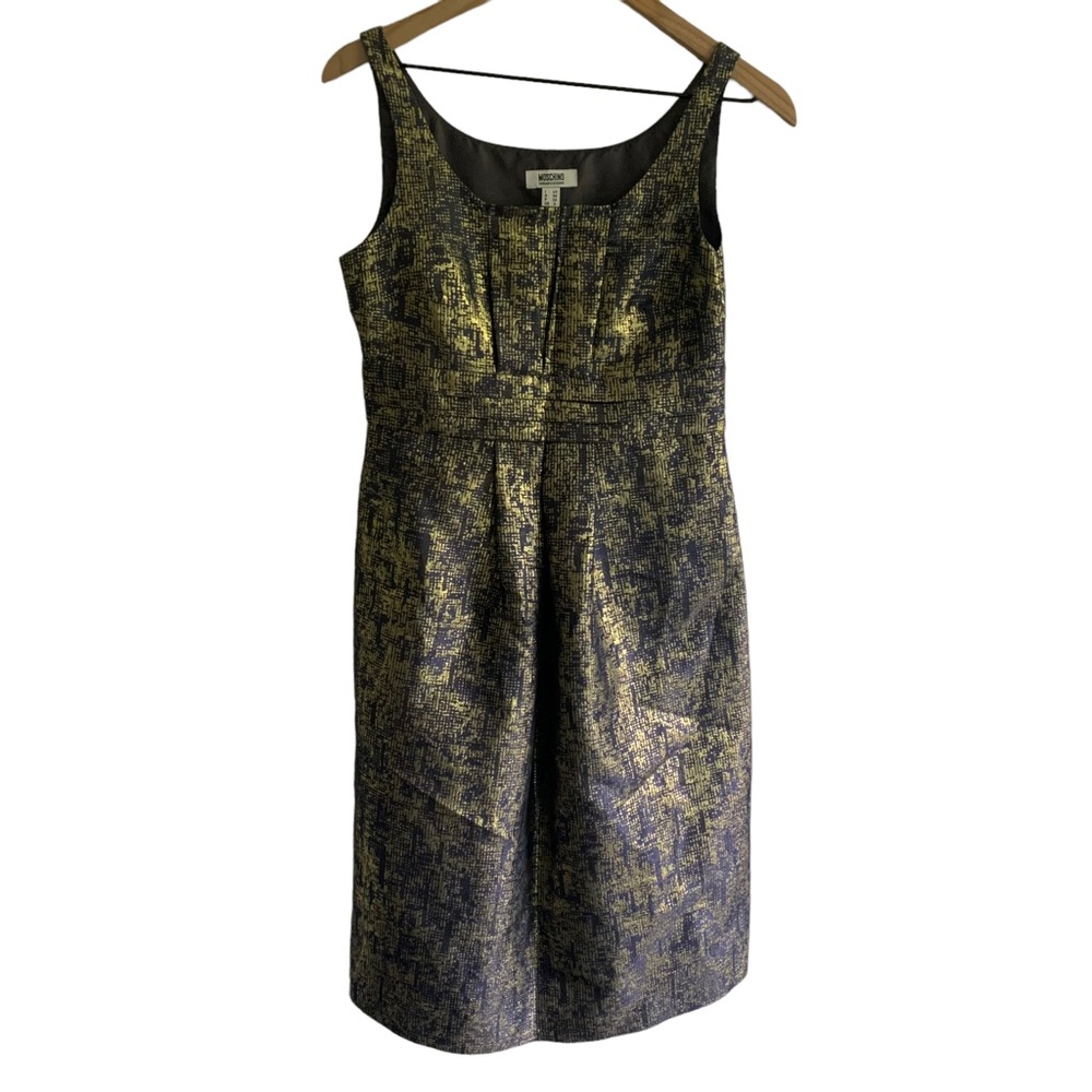 Moschino Gold Metallic Abstract Print A-Line Dress‎